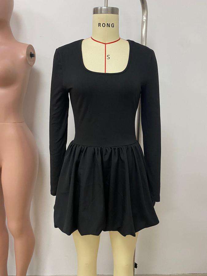 Long-Sleeve Bubble Hem Mini Dress image 1