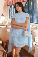 Asymmetric Dress with Cape Detail image 0