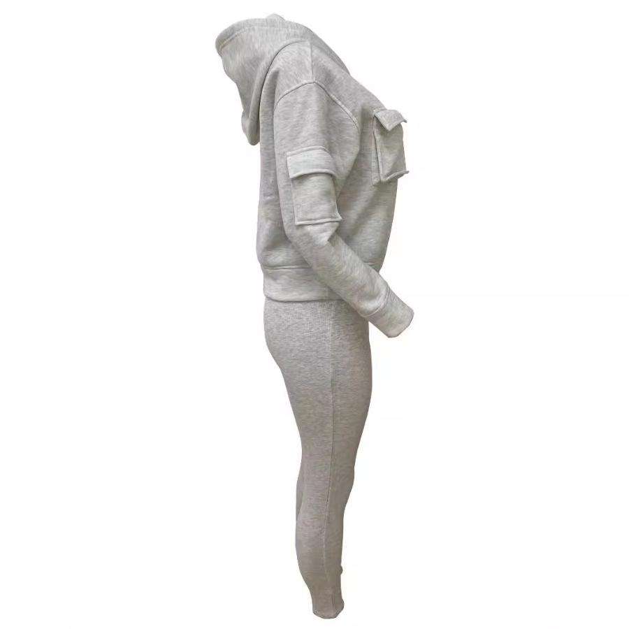 Hooded Split Hem Long Sleeve Pant Set image 2