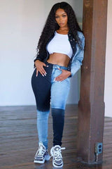 Color Block Patchwork Skinny Jeans image 4