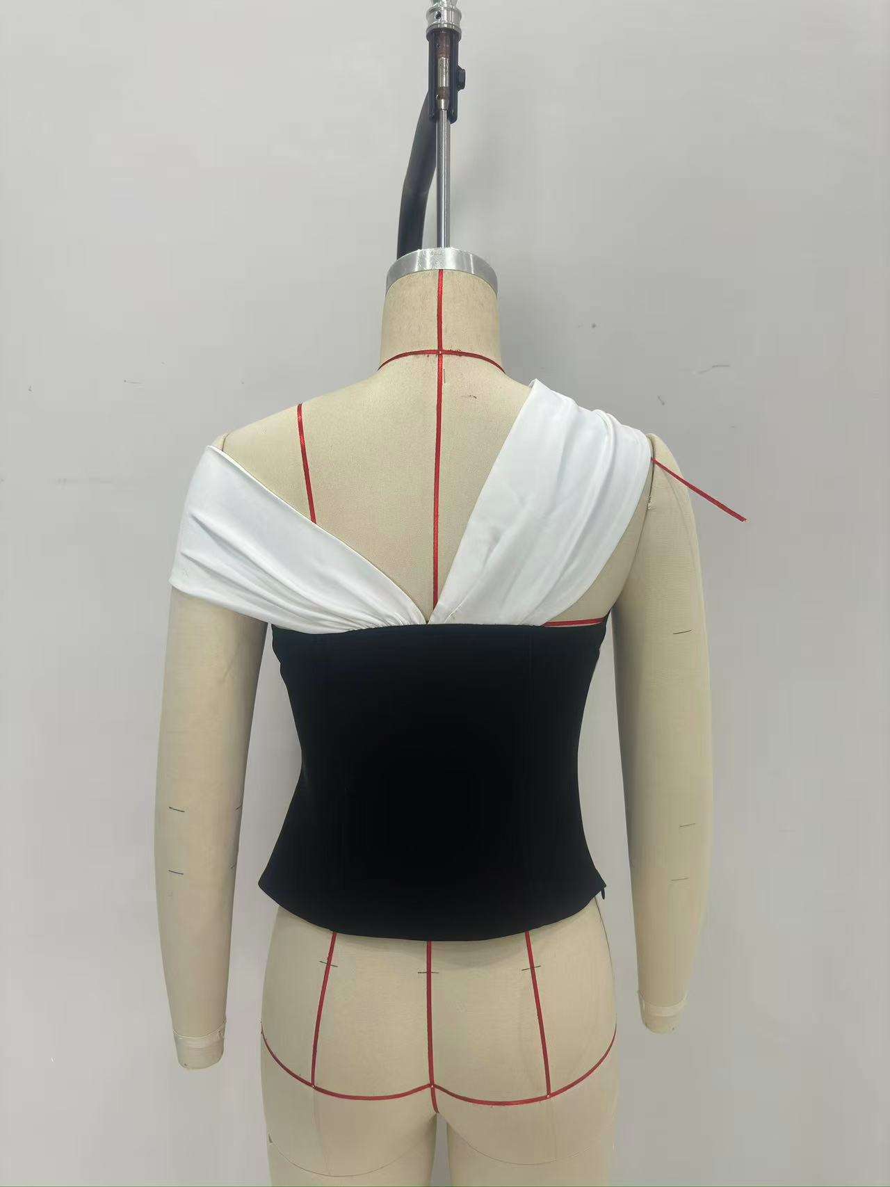 Stylish Off-Shoulder Color Block Top image 4