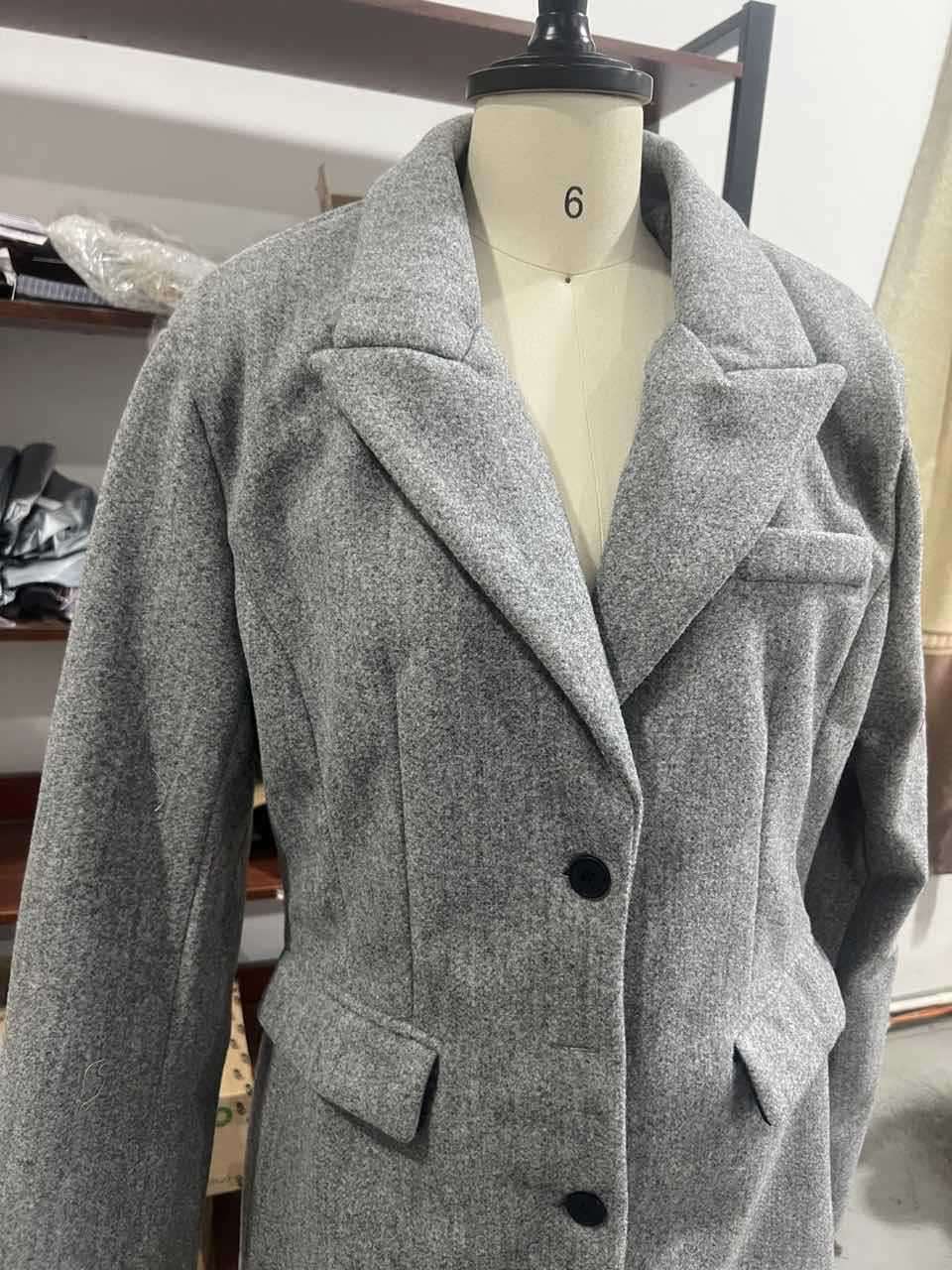 Elegant Long Coat with Structured Design - S, Grey image
