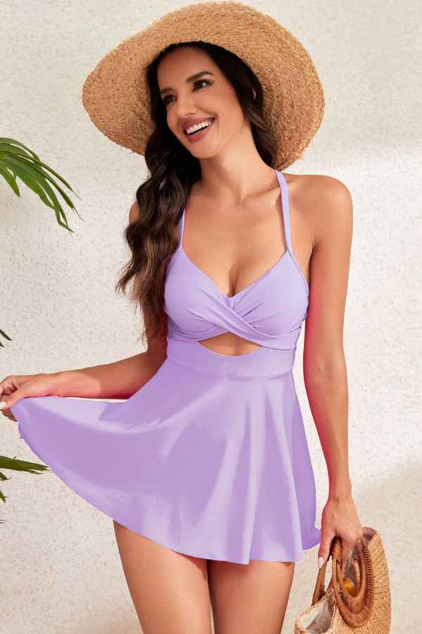 Sexy Patchwork Cut-Out Front Tankini Swimsuit 2pcs Set image 0