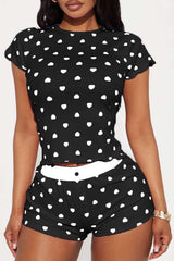 Heart-Print Ribbed Pajama Set - L, Multi Black image