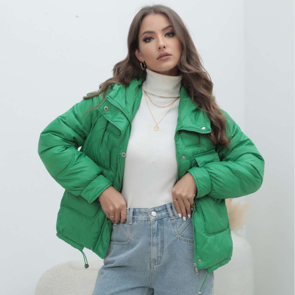 CozyCloud Puffer Jacket - M, Green image