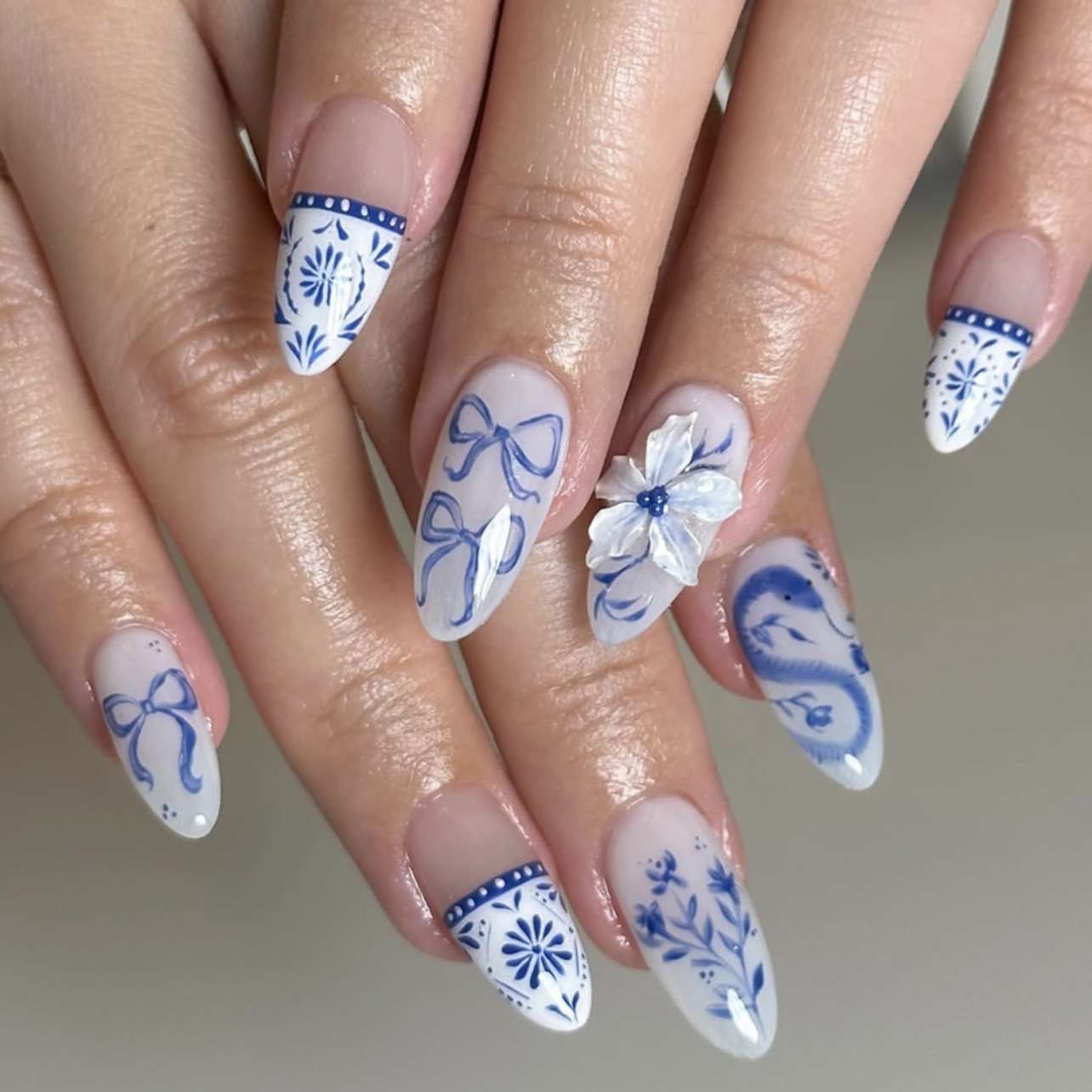 Floral and Bow Nail Art Design image 1