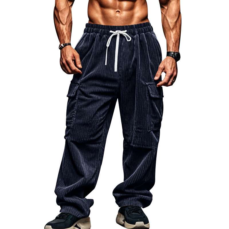 Drawstring Loose Wide Leg Streetwear Trousers - S, Deep Blue image