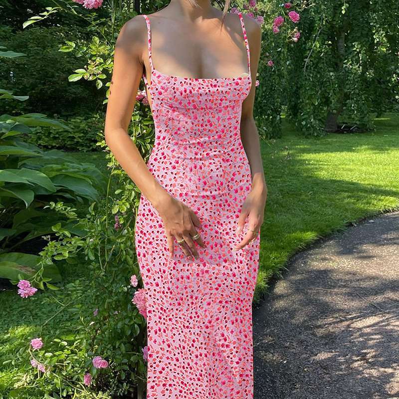 Elegant Floral Maxi Dress - L, Pink image