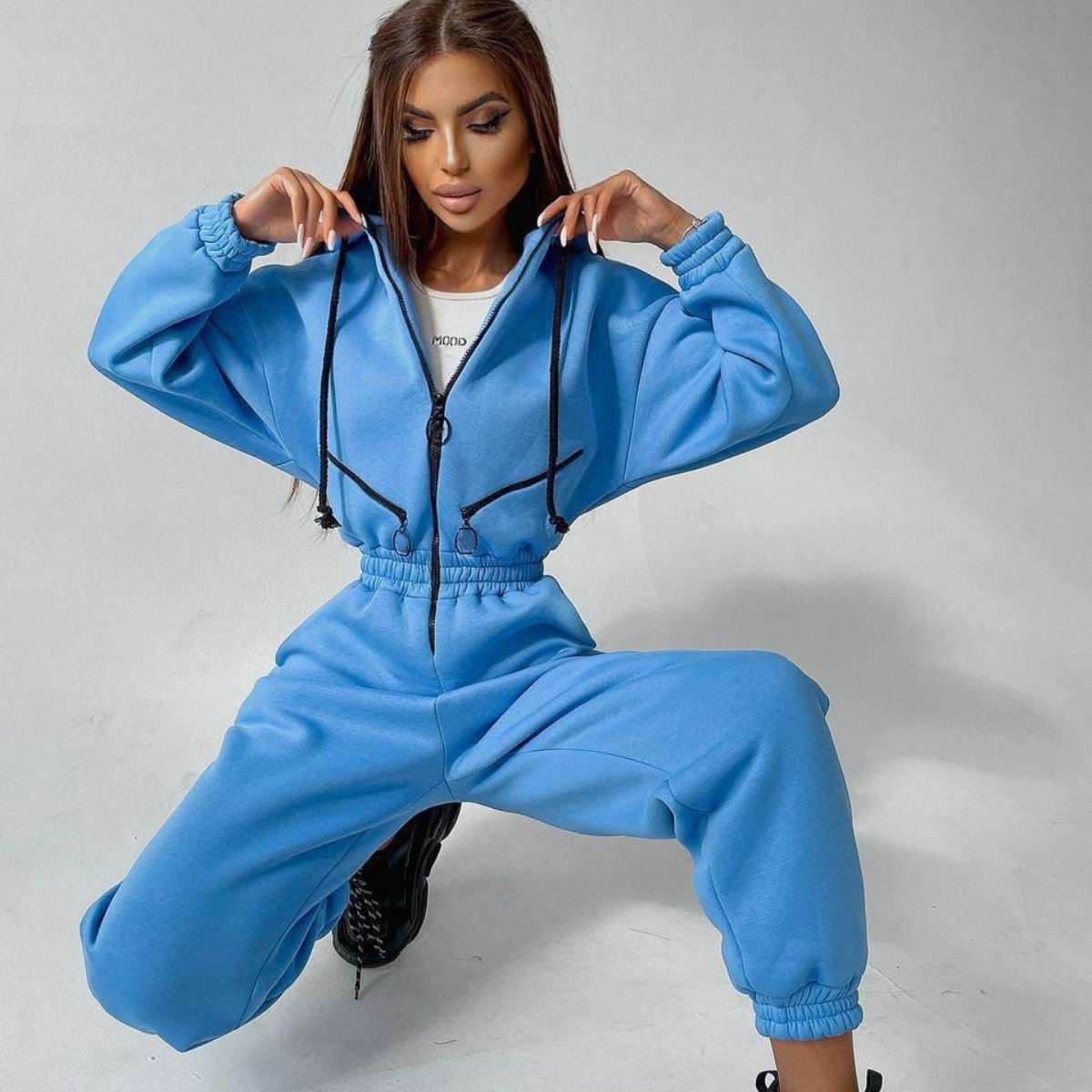Zipper Jumpsuit Hoodies One Piece Outfit image 7