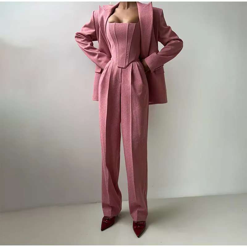 Casual Solid Womens Blazer Coats Pants Sets image 0