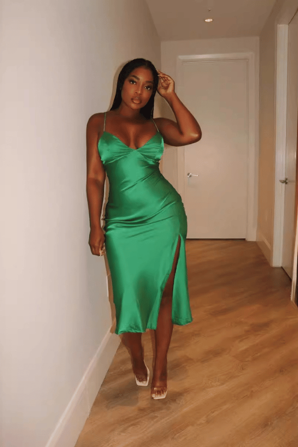 Satin Embrace Midi Dress - L, Green image