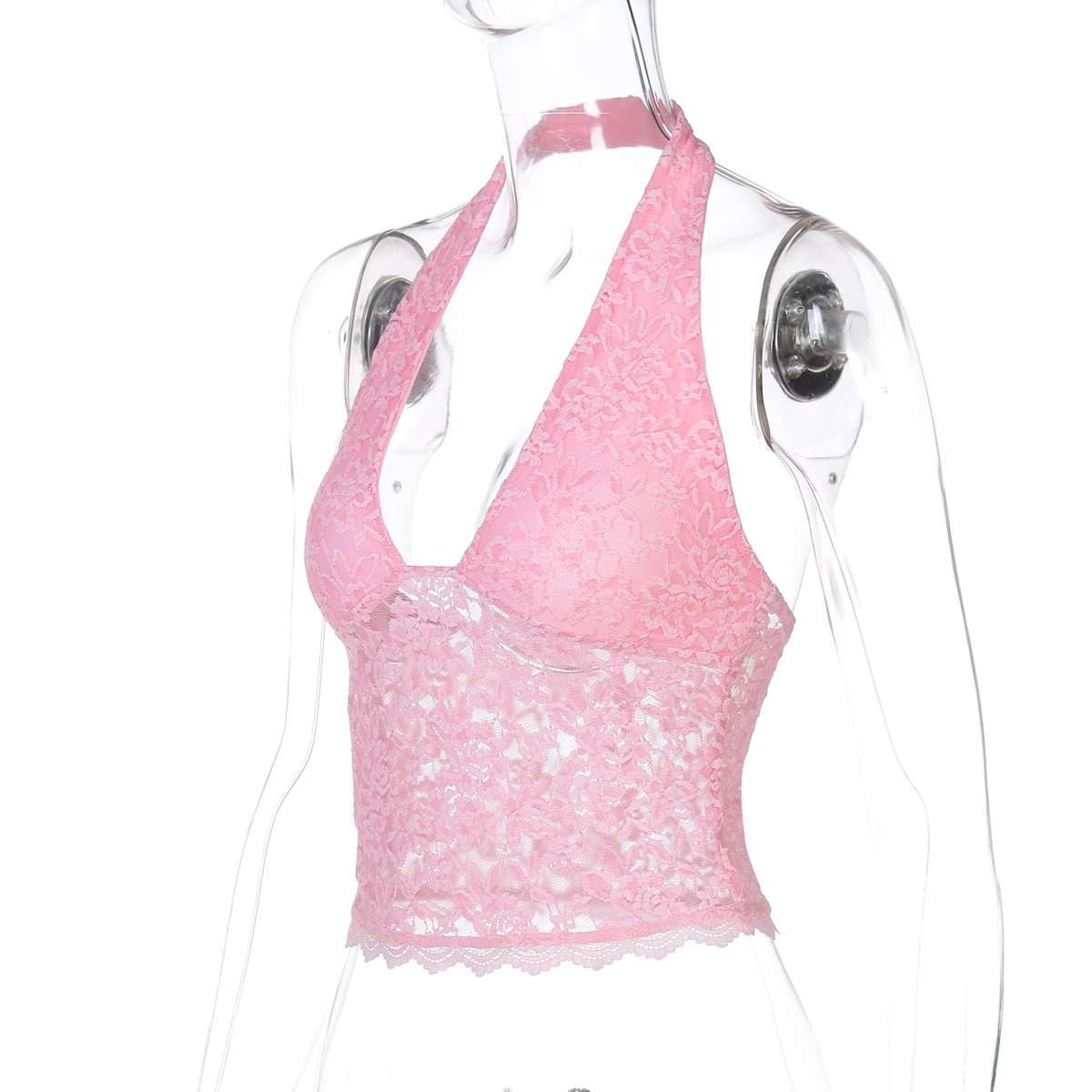 Cute Halter Mesh Lace  Crop Tank Top image 5