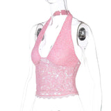 Cute Halter Mesh Lace  Crop Tank Top image 5