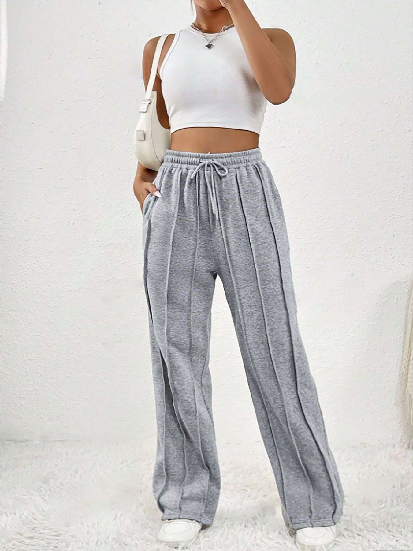 Casual Drawstring Waist Pleated Sweatpants image 2