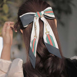 Elegant Ribbon Scarf Hair Bow - Free Size, Multi White image