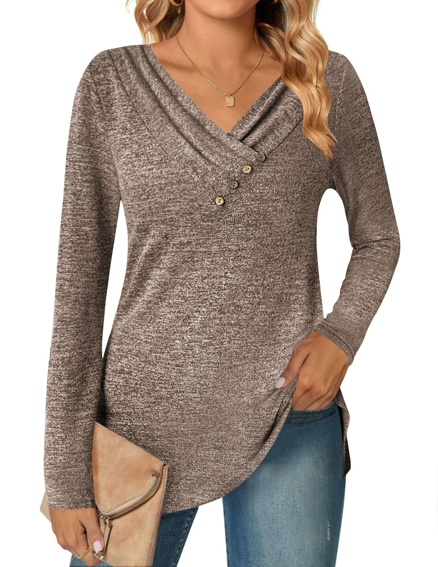 Stylish Asymmetrical Button-Detail Top - M, Beige image