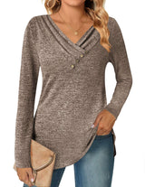 Stylish Asymmetrical Button-Detail Top - M, Beige image