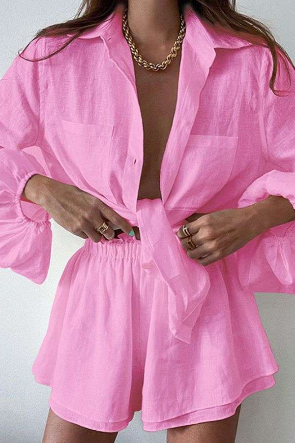 Tie-Front Shirt & Elastic Waist Shorts Set image 0