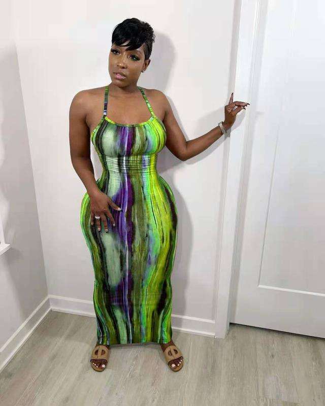 Sleeveless Tie-Dye Print Maxi Dress - M, Multi Green image