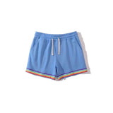 Mens Swim Shorts with Rainbow Trim - L, Blue image