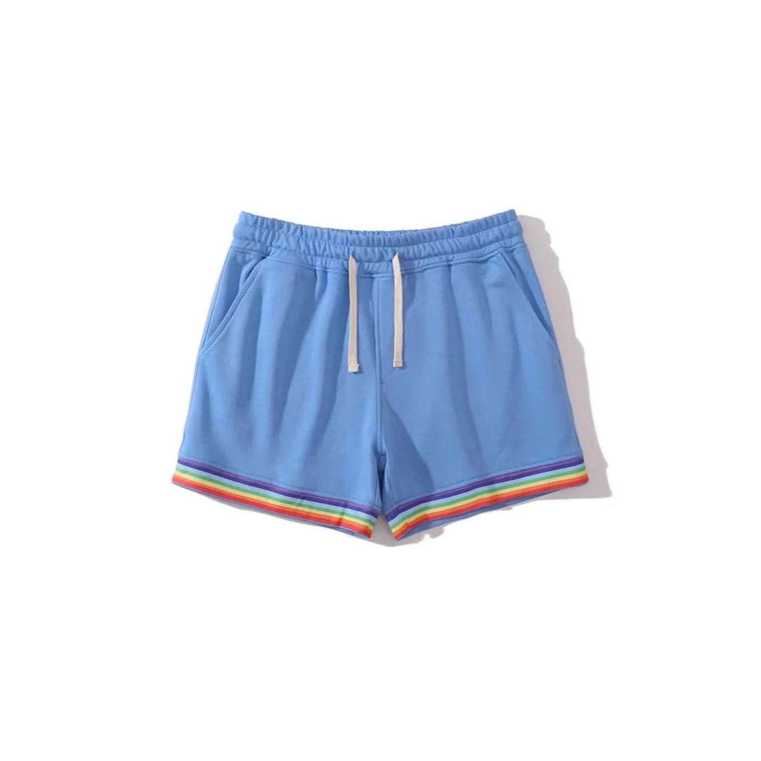 Mens Swim Shorts with Rainbow Trim - L, Blue image