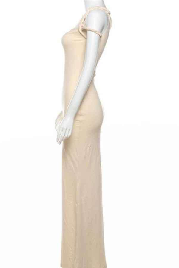 Sexy Solid Color Asymmetric Sleeveless Maxi Dress image 6