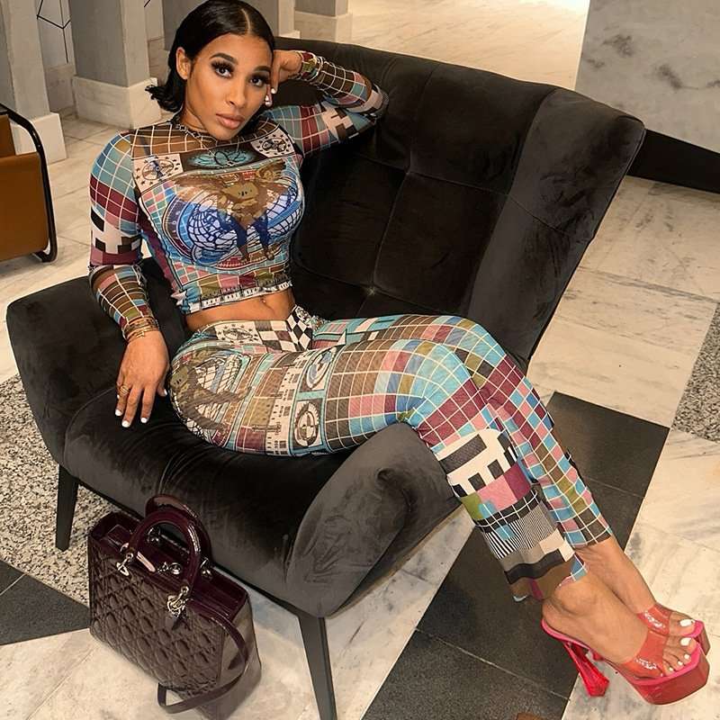 Geometric Print Crop Top High Waist Pant image 2