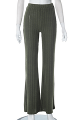 High Rise Plain Ribbed Knit Flared Pants image 4