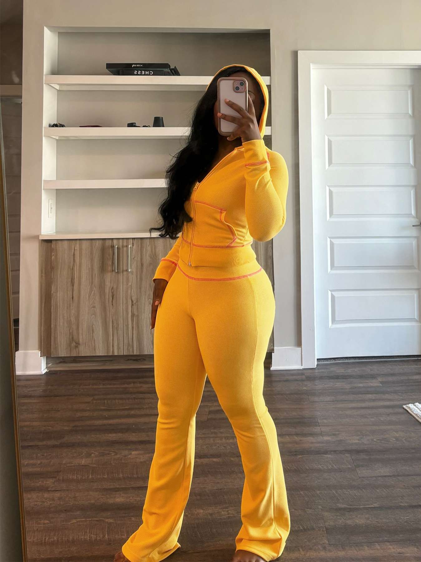 LuxeFit Hooded Lounge Set - L, Yellow image