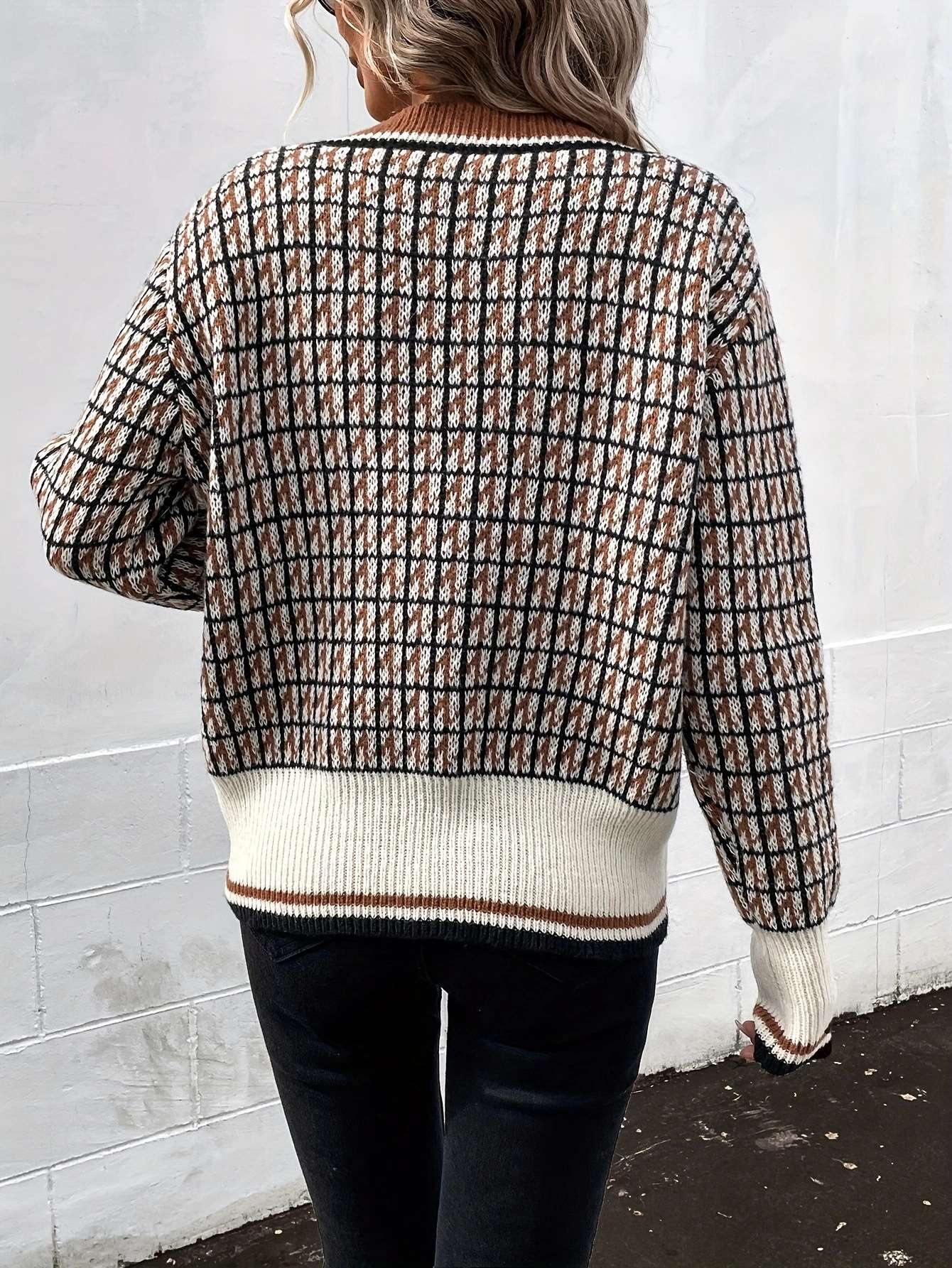 Plaid Pattern Drop Shoulder Cardigan Sweater image 5