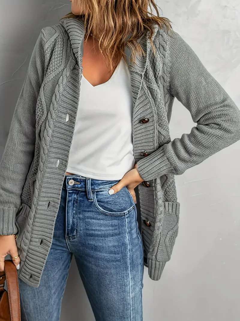 Cozy Cable Knit Button-Up Cardigan image 3