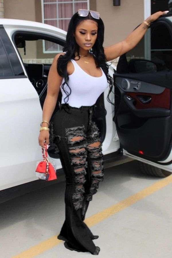 Plus Size Ripped Denim Flare Jeans image 0