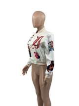 Button Up Printed Crop Fitted Baseball Jacket image 5