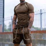 Men's Athletic Compression T-Shirt and Shorts Set - M, Brown image