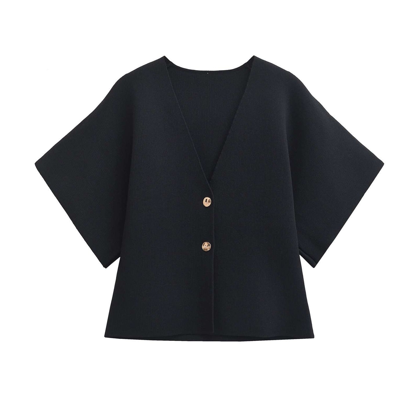 Short-Sleeve Buttoned Cardigan - S, Black image