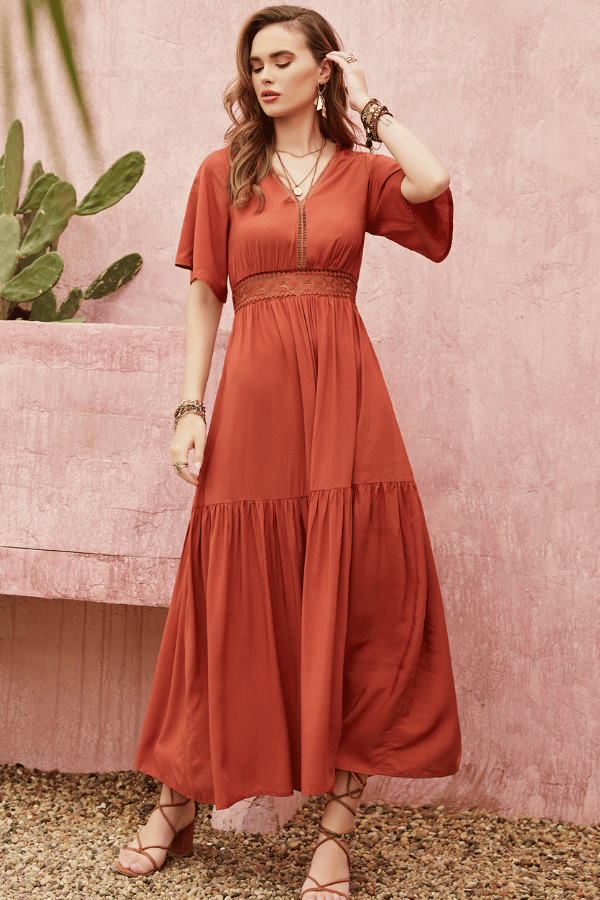 Pearl Chiffon A-Line V-Neck Half Sleeve Dress image 2