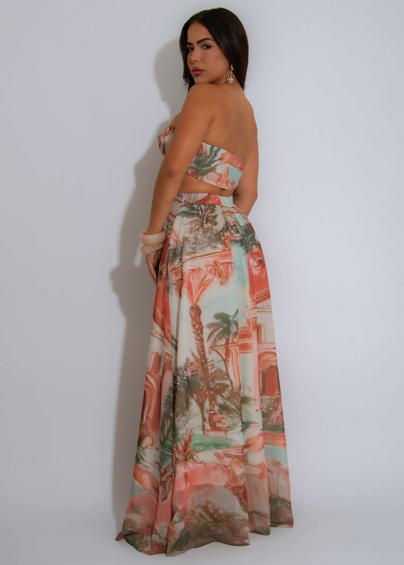 Pastel Scenic Print Bandeau Top & Maxi Skirt image 3