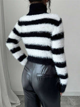 Fuzzy Striped Turtleneck Sweater image 4