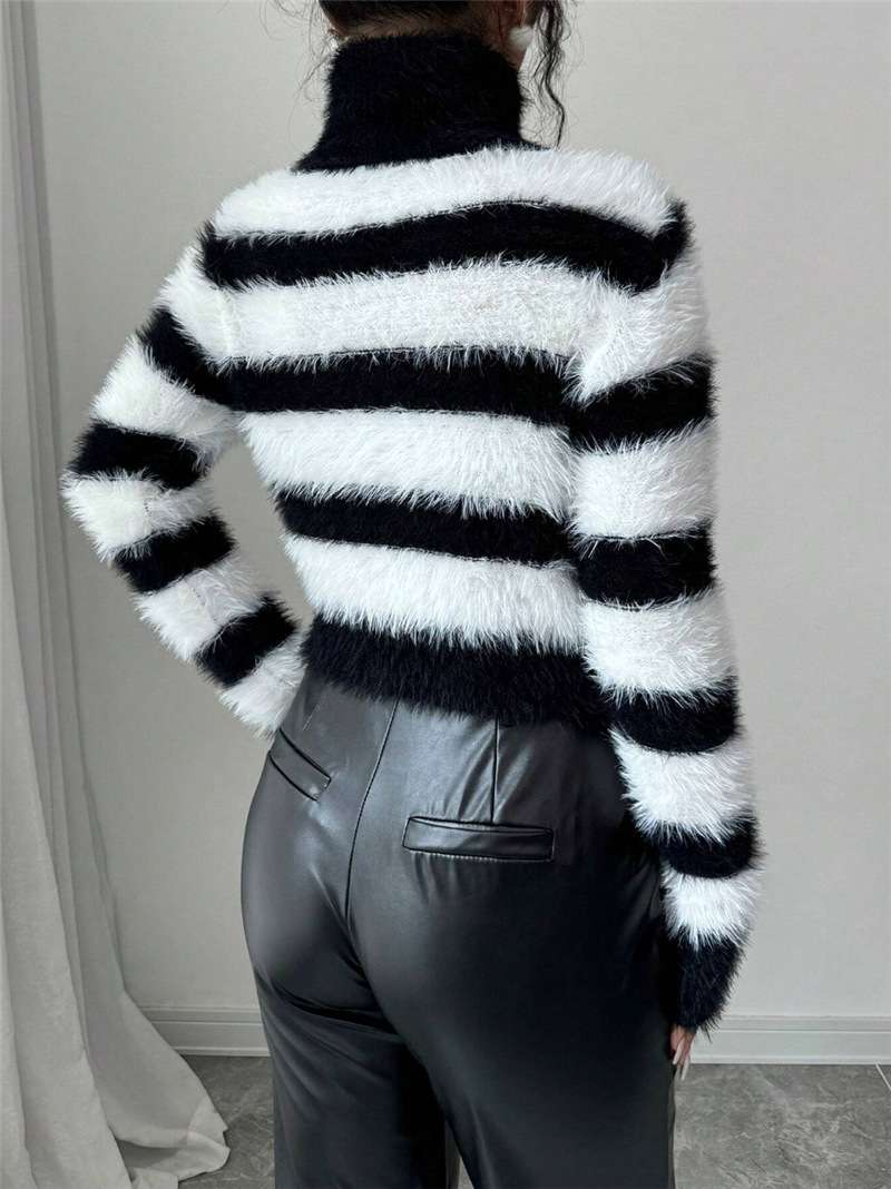 Fuzzy Striped Turtleneck Sweater image 4