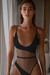 Sheer Mesh Panel Bodysuit - M, Black image