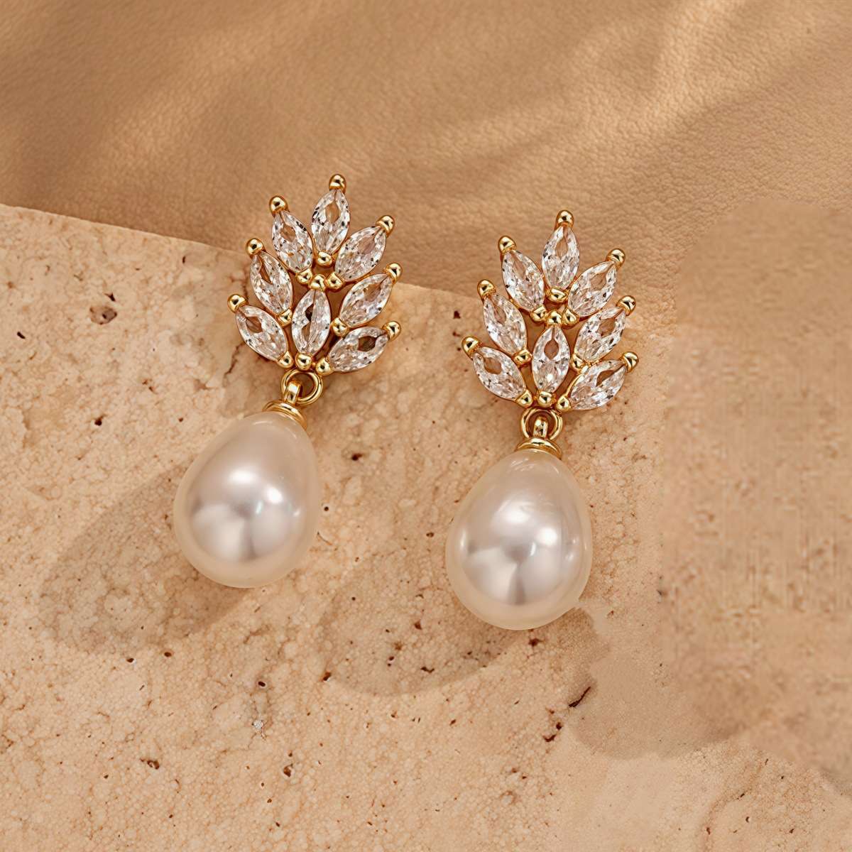 Leaf-Shaped Pearl Drop Earrings image 2