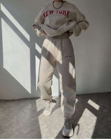 Relax Fit Short Sleeve Sweatshirt Set - S, Beige image