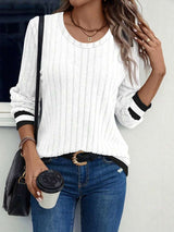 Striped Crew Neck Sweater with Detail image 3