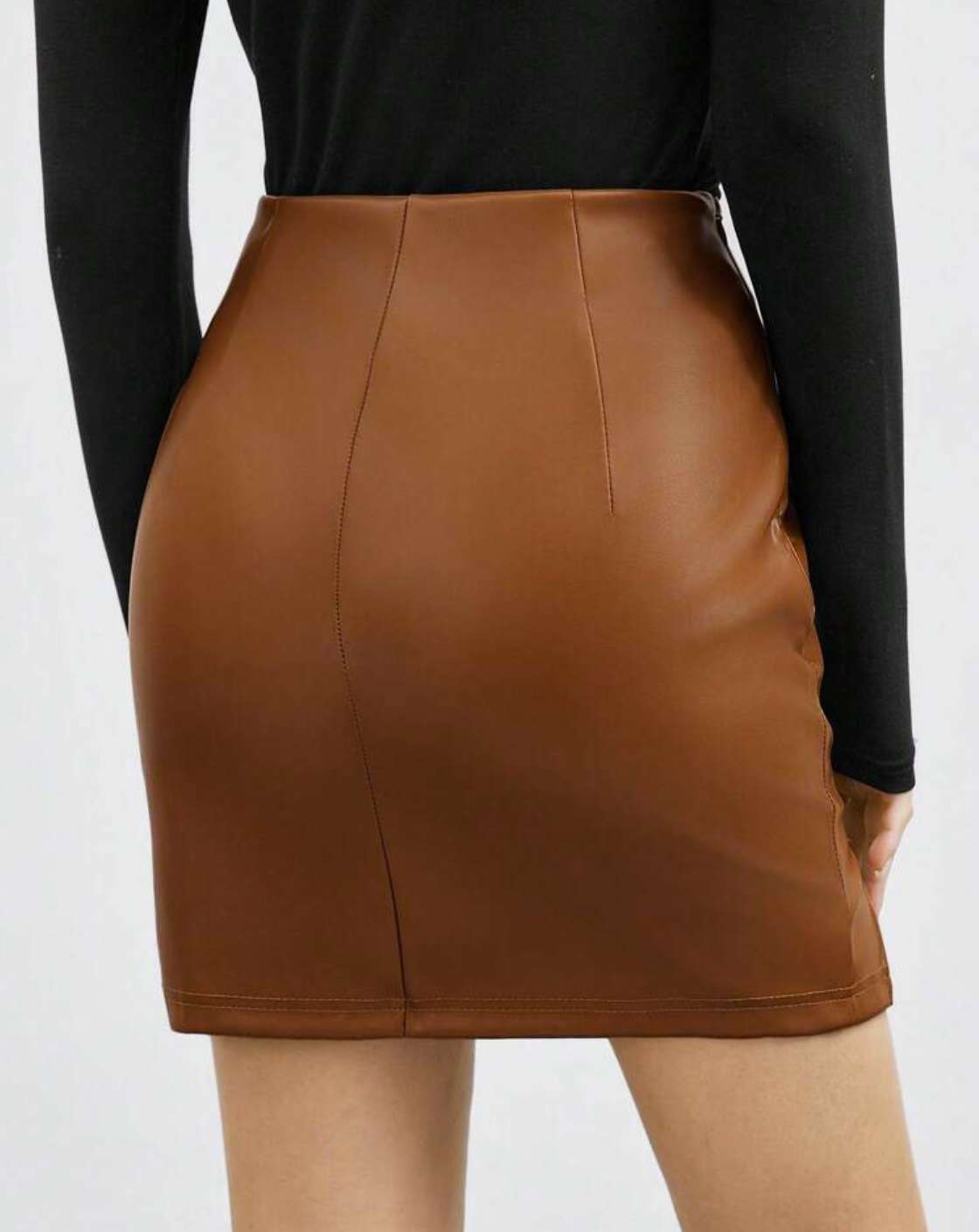 Faux Leather Mini Skirt with Asymmetric Zipper image 4