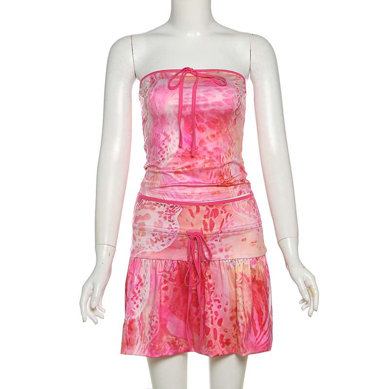 Tie-Dye Strapless Crop Top & Ruffled Mini Skirt Set image 3