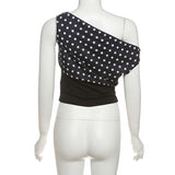 Polka Dot One-Shoulder Crop Top image 7