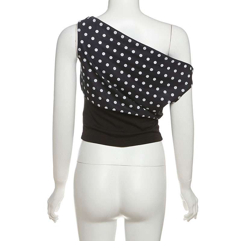 Polka Dot One-Shoulder Crop Top image 7