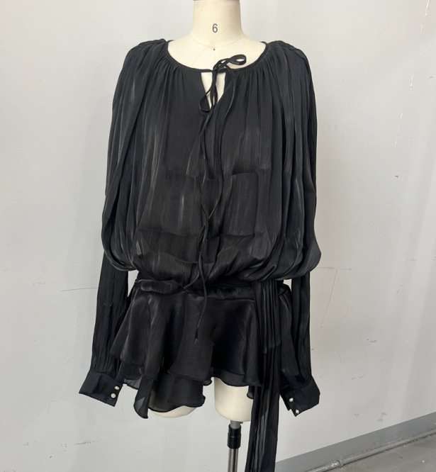 Elegant Sheer Dress with Tie Detail - L, Black image