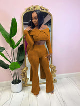 long sleeve ribbed shirt flared pants image 3