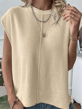 Knit Vest Sweater Crew Neck Loose Fit Cap Sleeve Loose Top image 1